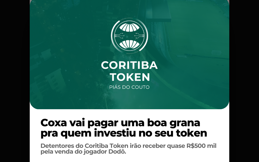 Empresa Liqi anuncia pagamento de quase R$ 500 mil para os detentores do token do Coritiba